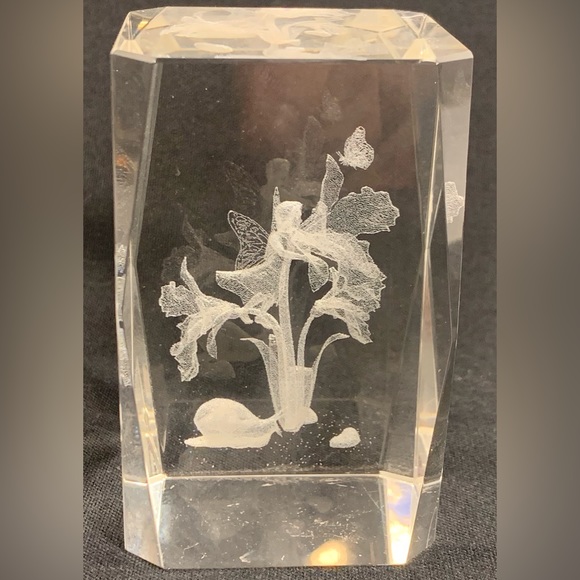 Fairy 3D Laser Etched Crystal Glass Tall Paperweight 3.25” - Picture 2 of 7